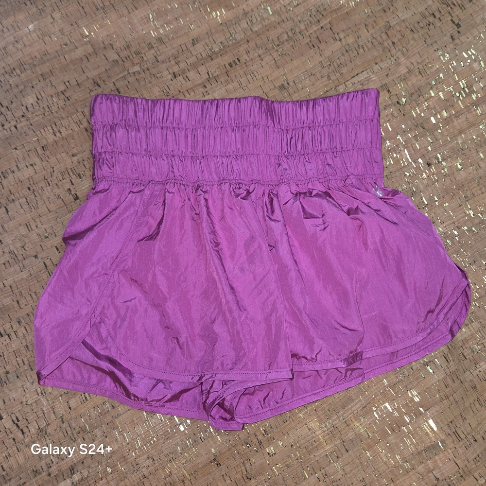 FP Movement by Free People High-Waist Smocked Fuchsia Shorts